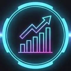 Neon style bar chart icon showing upward trending monthly revenue growth
